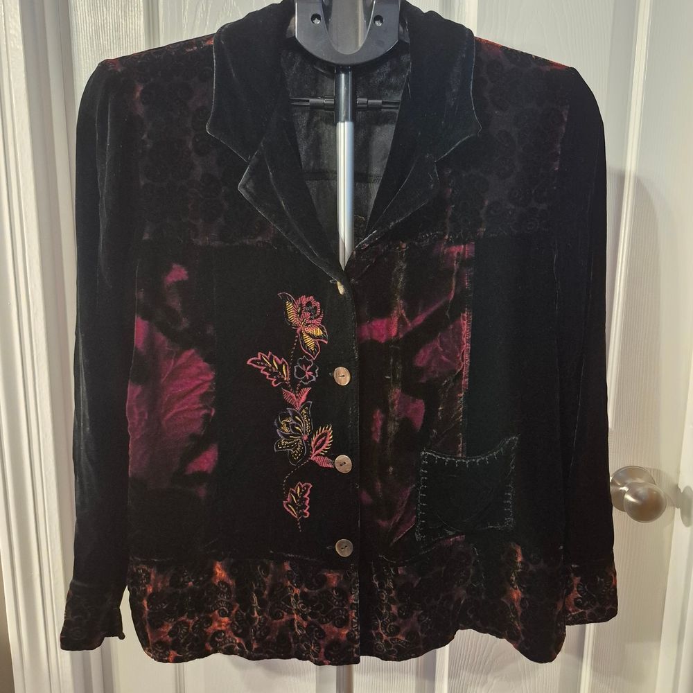 Chico's Design Button Up Blouse with Peacock Embroidery - Size 1